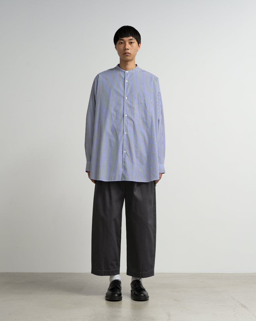 Broad Stripe L/S Oversized Band Collar Shirt