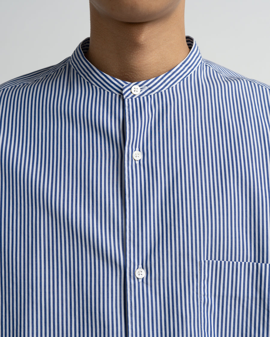 Broad Stripe L/S Oversized Band Collar Shirt