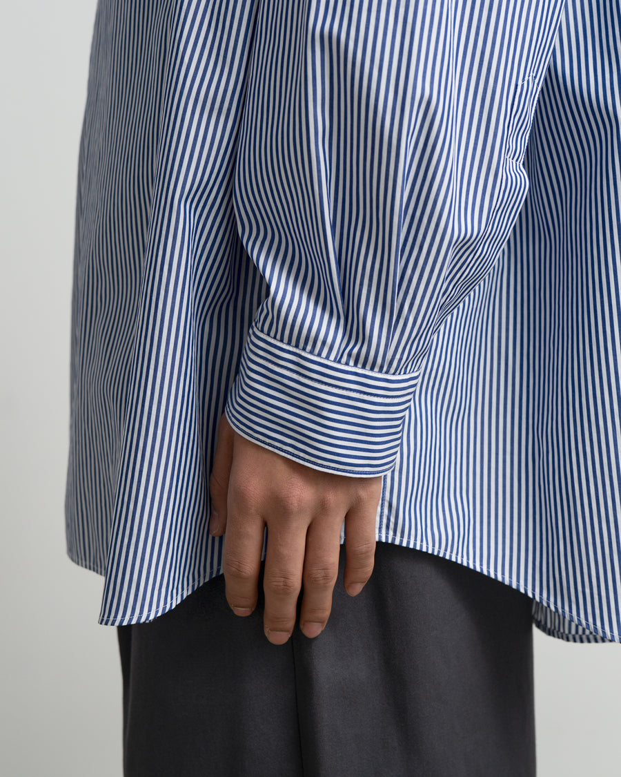 Broad Stripe L/S Oversized Band Collar Shirt