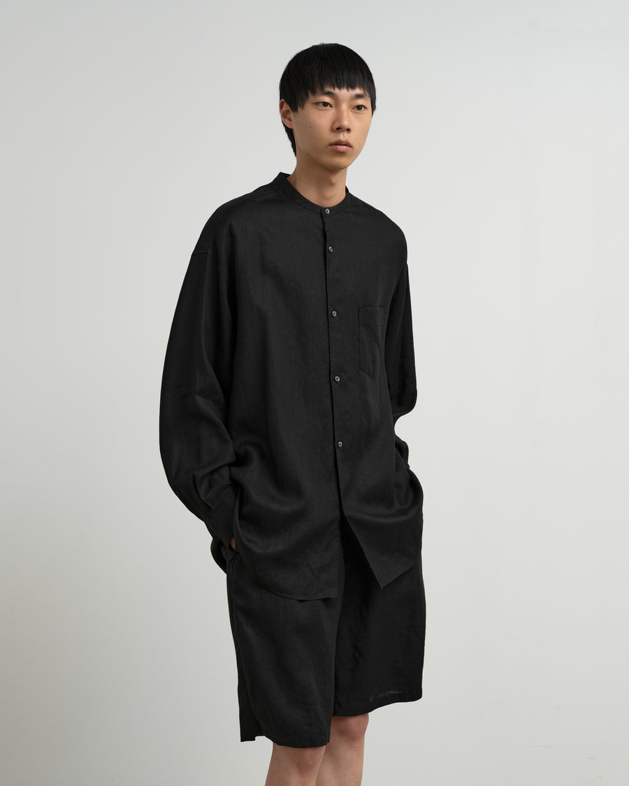 新品Graphpaper ブラック 麻　長袖シャツ Linen L/S Oversized Band Collar Shirt – Graphpaper