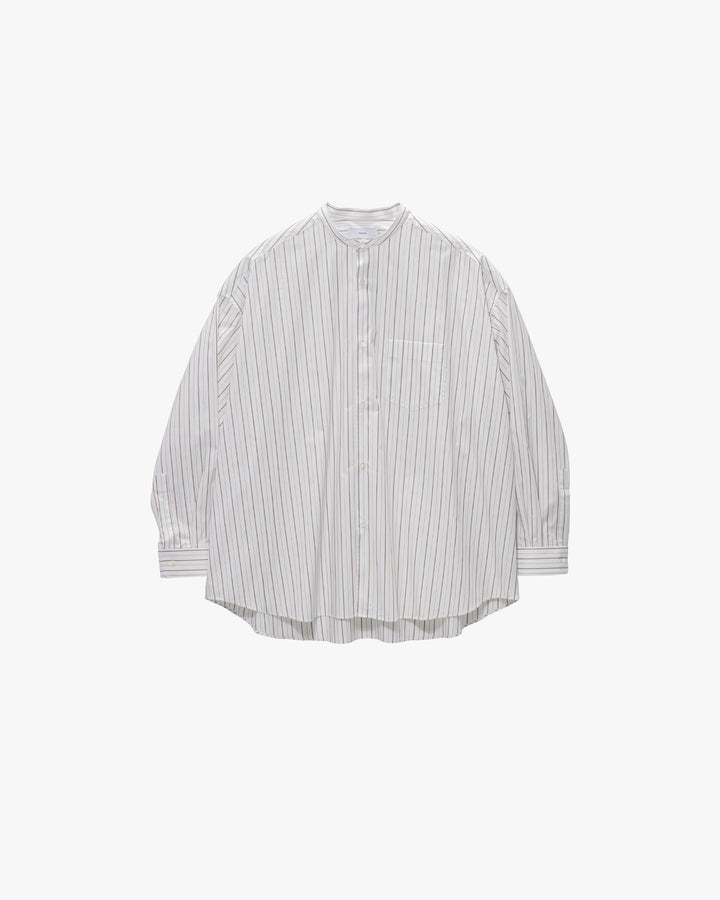 SIDOGRAS Brown Stripe L/S Oversized Band Collar Shirt