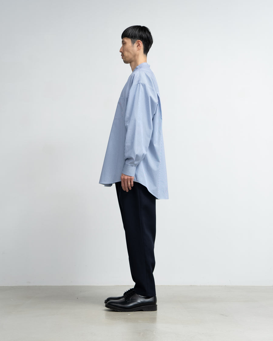 High Count Band Collar Round Cut Oversized  Shirt STRIPE