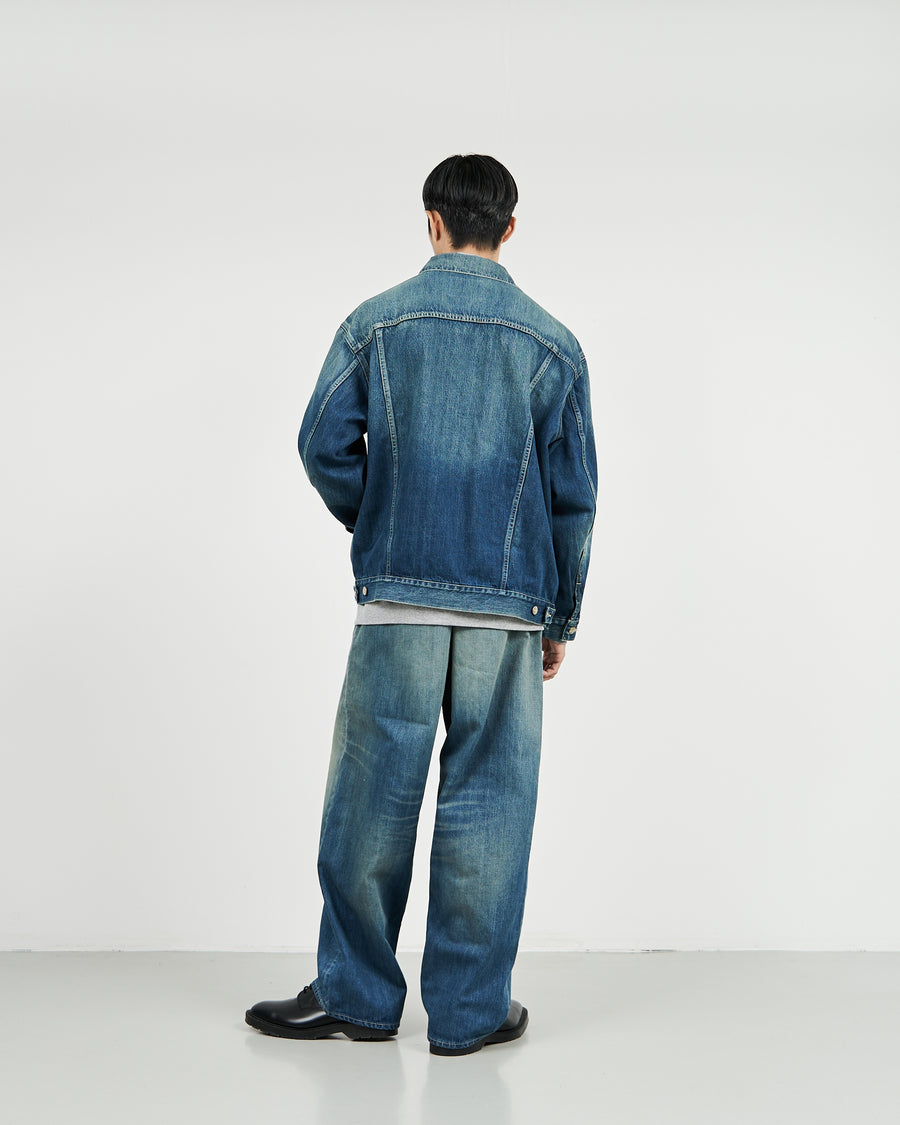 Selvage Denim Trucker Jacket-DARK FADE-