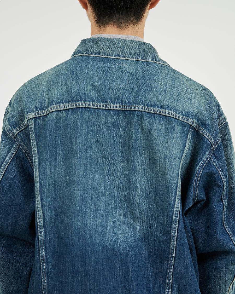 Selvage Denim Trucker Jacket-DARK FADE-