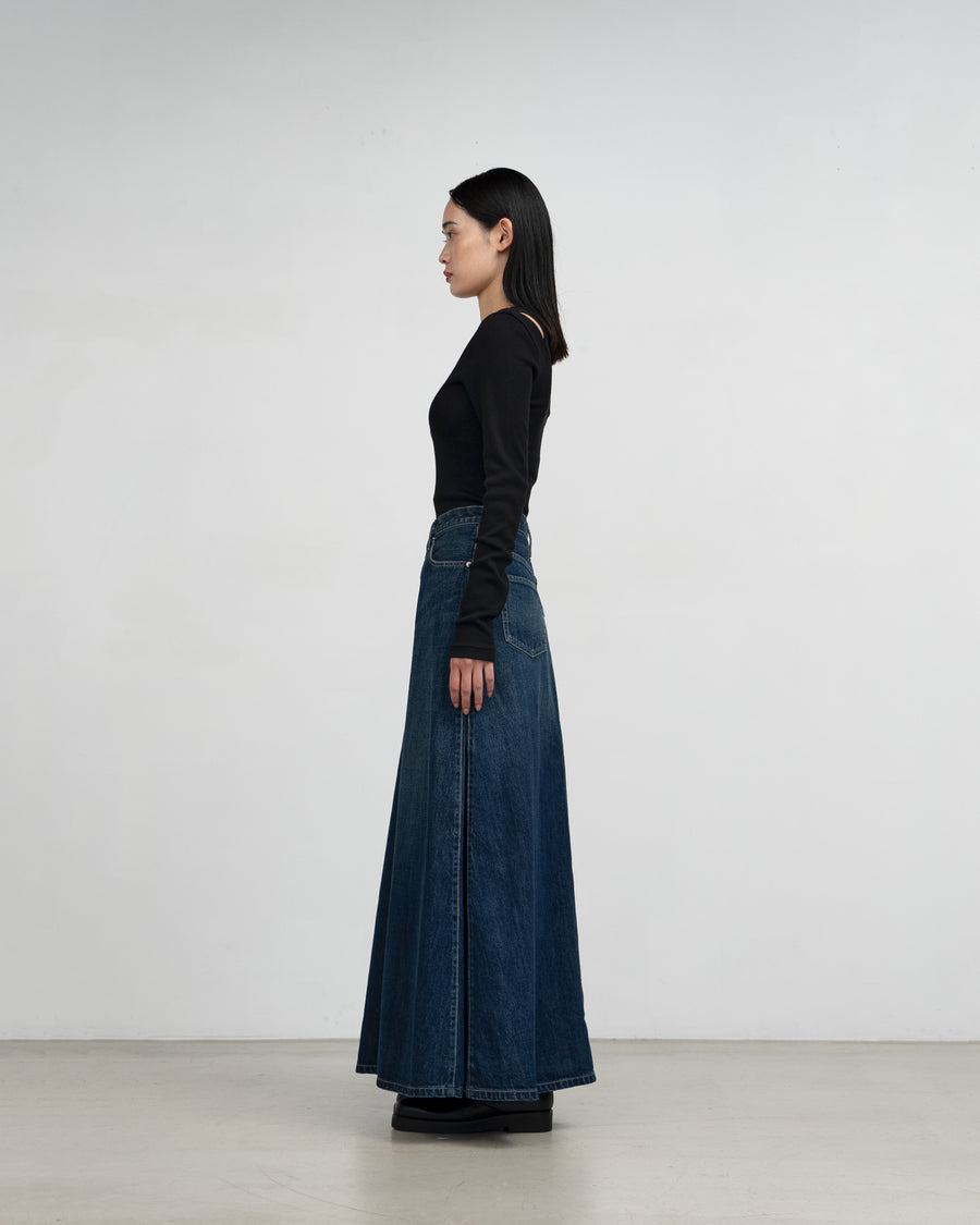 Selvage Denim Skirt-DARK FADE-