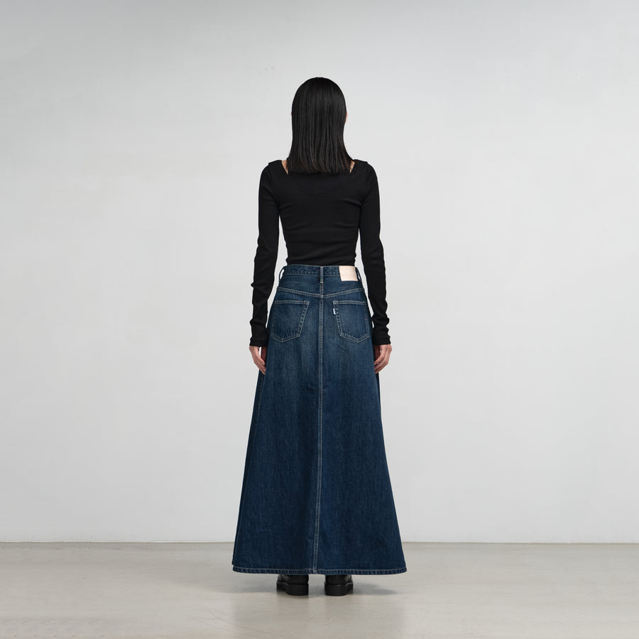 Selvage Denim Skirt-DARK FADE-