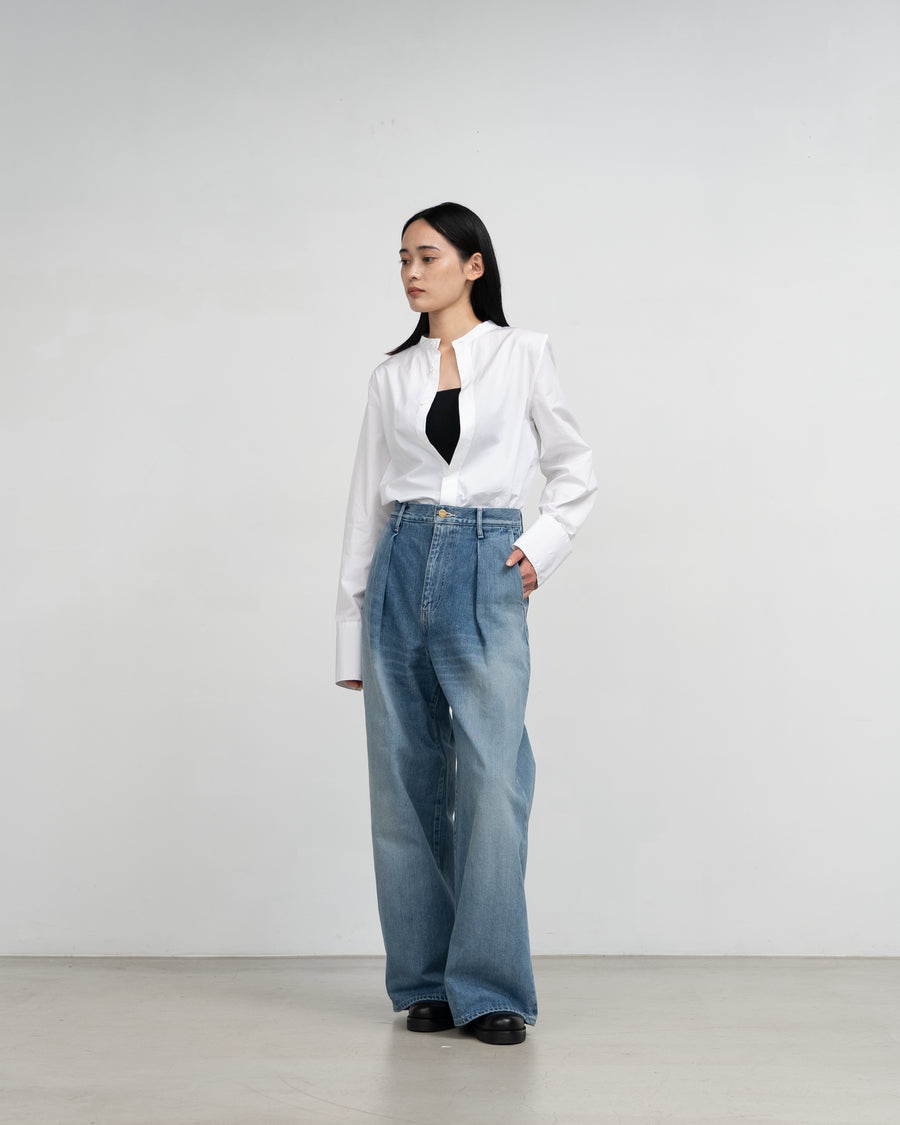 Selvage Denim Two Tuck Wide Pants-LIGHT FADE-