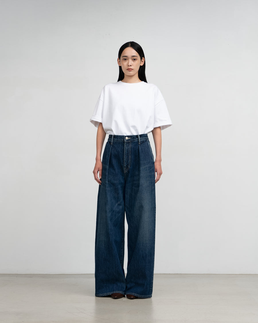 Selvage Denim Two Tuck Wide Pants-DARK FADE-