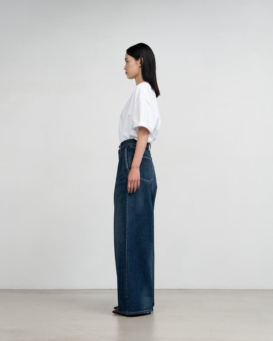 Selvage Denim Two Tuck Wide Pants-DARK FADE-