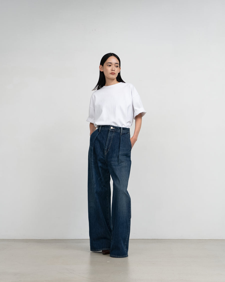 Selvage Denim Two Tuck Wide Pants-DARK FADE-