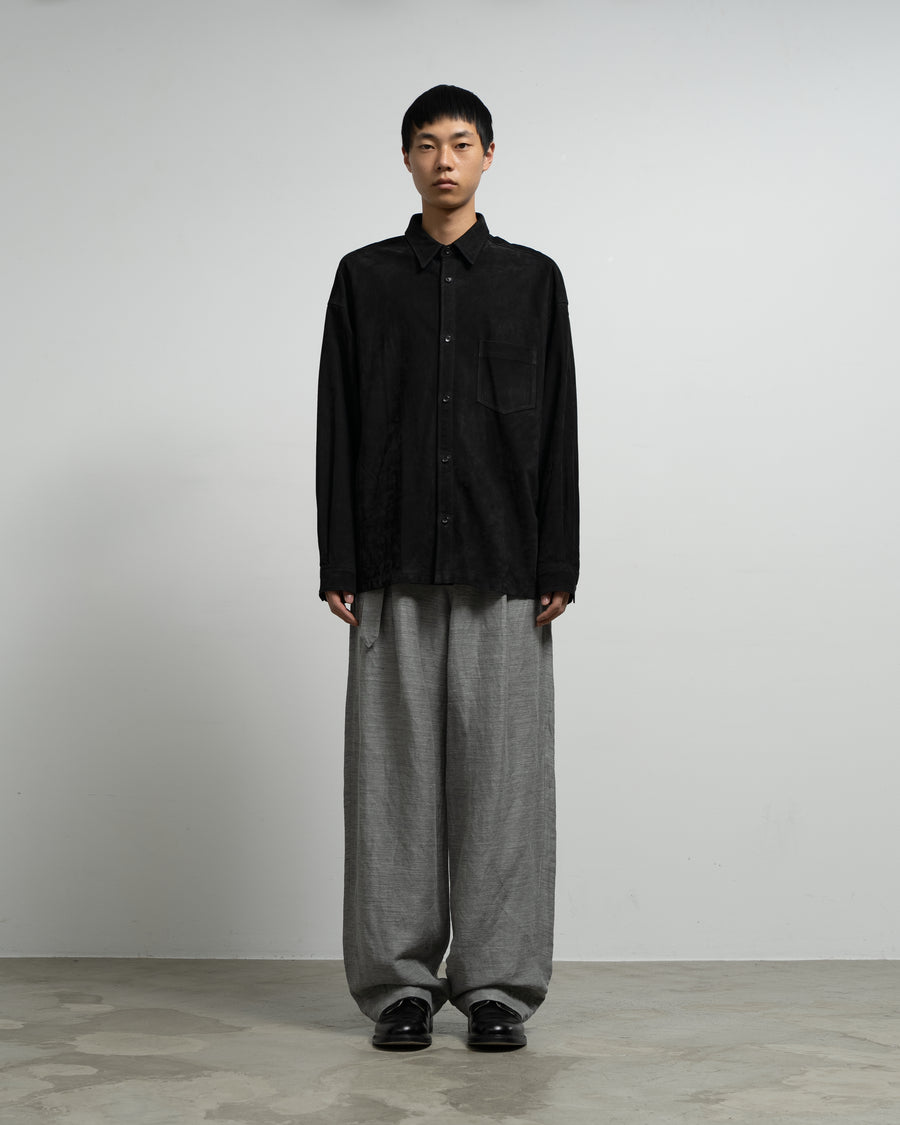 SALE- Cow Nubuck Leather L/S Oversized Regular Collar Shirt