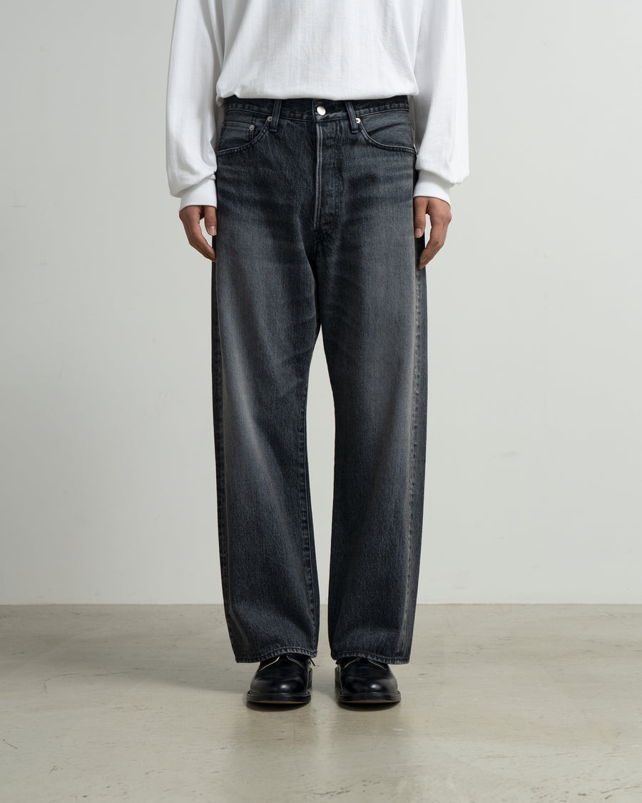 Selvage Denim Five Pocket Wide Straight Pants -LIGHT FADE