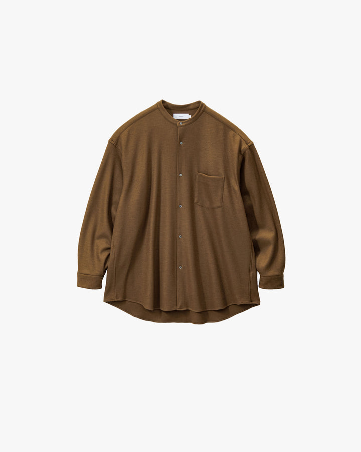 Wool Smooth Flannel Oversized Band Collar Shirt