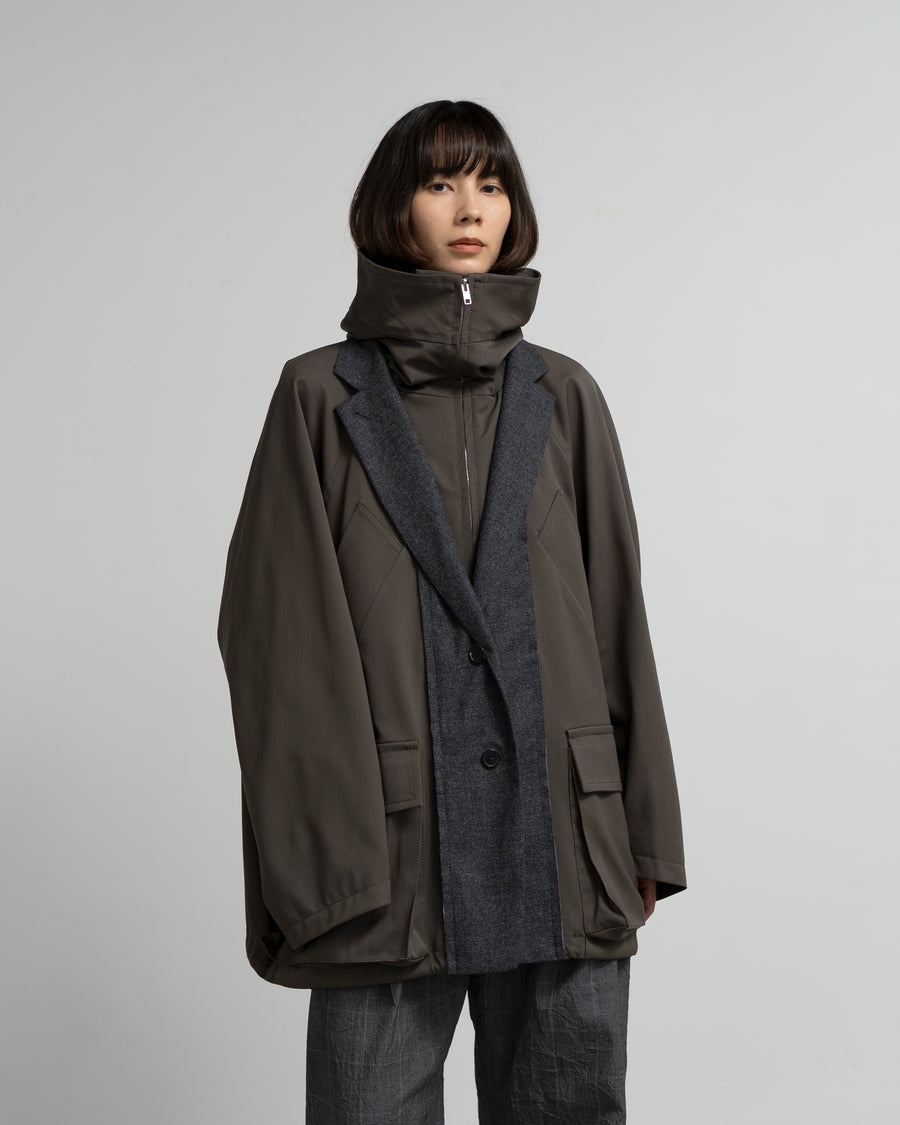 CROPPED WOOL-BLEND PARKA WITH SUITING DETAIL – Graphpaper