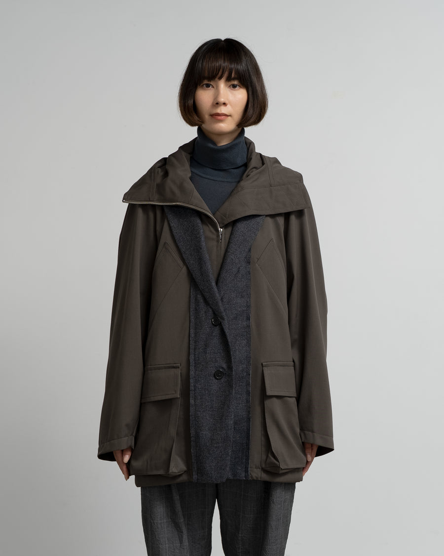 CROPPED WOOL-BLEND PARKA WITH SUITING DETAIL