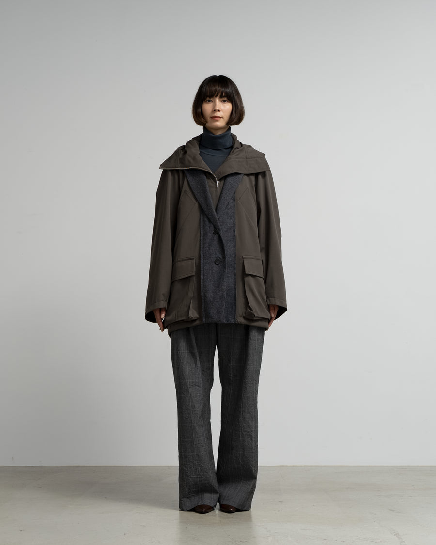 CROPPED WOOL-BLEND PARKA WITH SUITING DETAIL