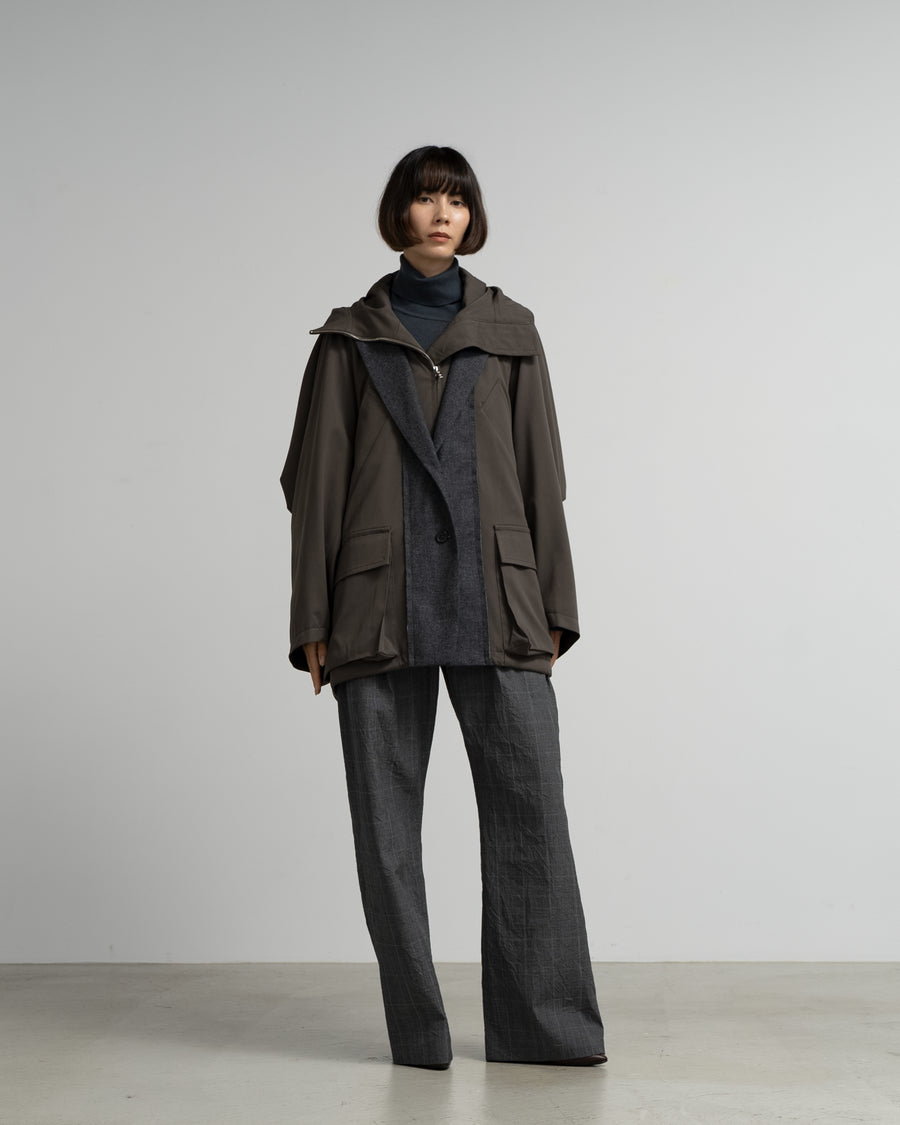 CROPPED WOOL-BLEND PARKA WITH SUITING DETAIL