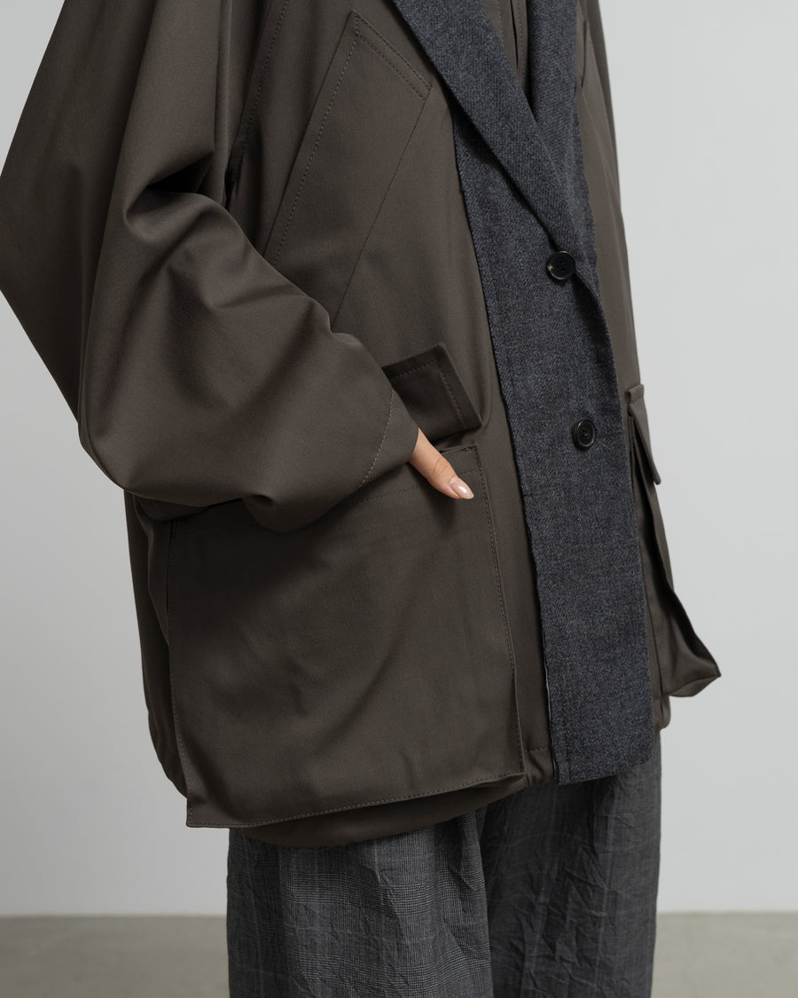 CROPPED WOOL-BLEND PARKA WITH SUITING DETAIL
