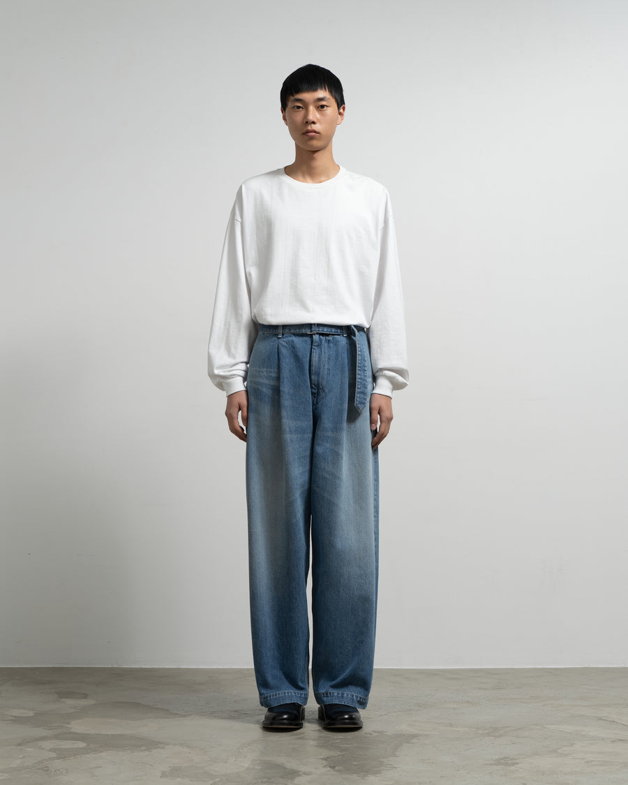 グラフペーパー ベルテッドデニム サイズ 1 Selvage Denim Belted Pants -LIGHT FADE- – Graphpaper