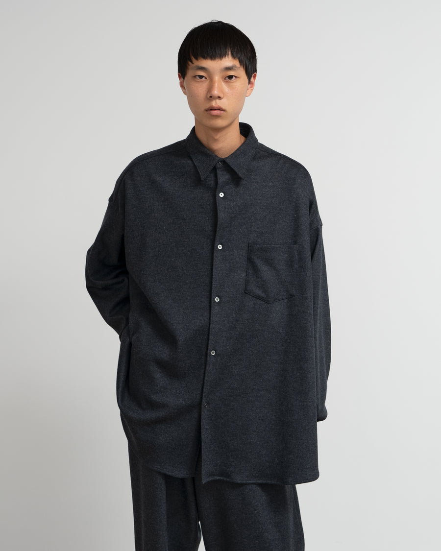 Wool Smooth Flannel Oversized Regular Collar Shirt