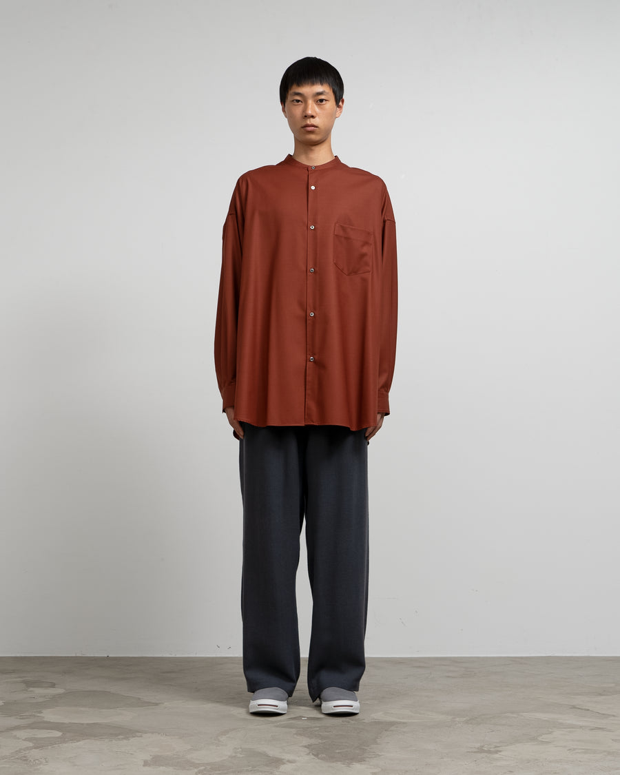 Fine Wool Tropical Oversized Band Collar Shirt