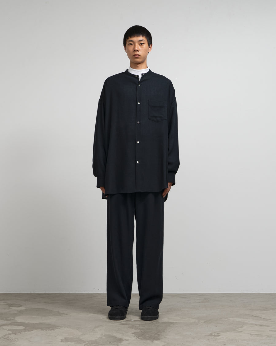 Viscose Wool Viyella Oversized Band Collar Shirts