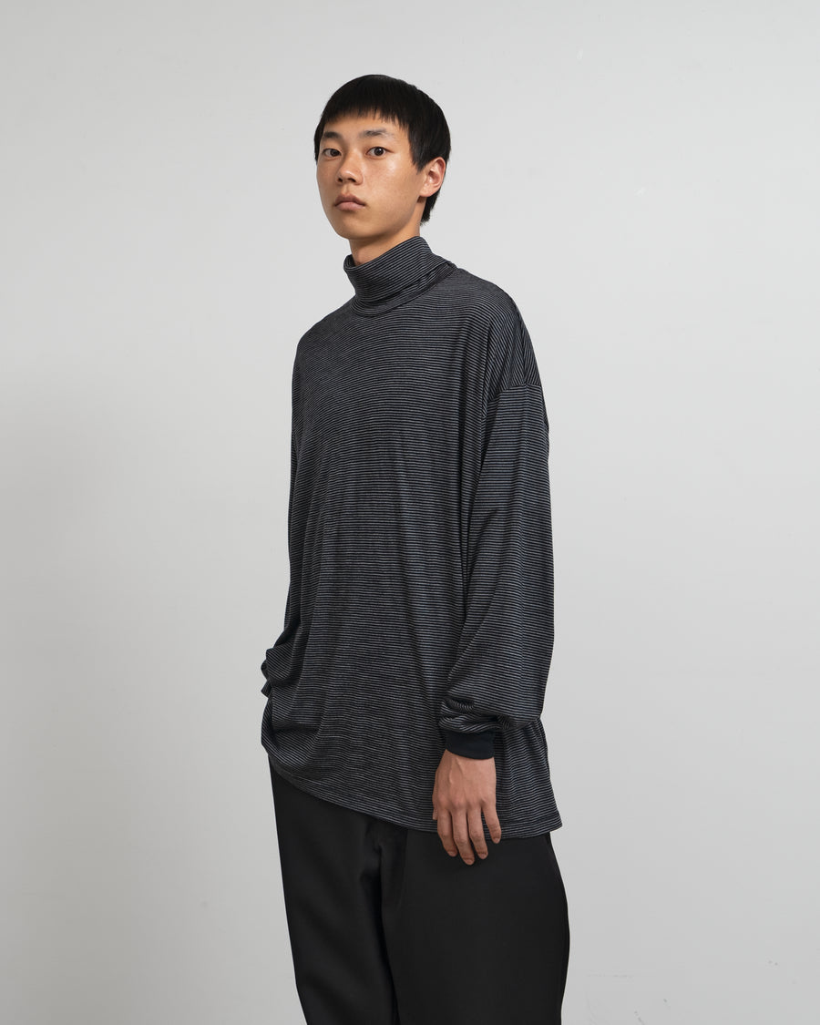 Wool Border L/S Turtle Neck Tee