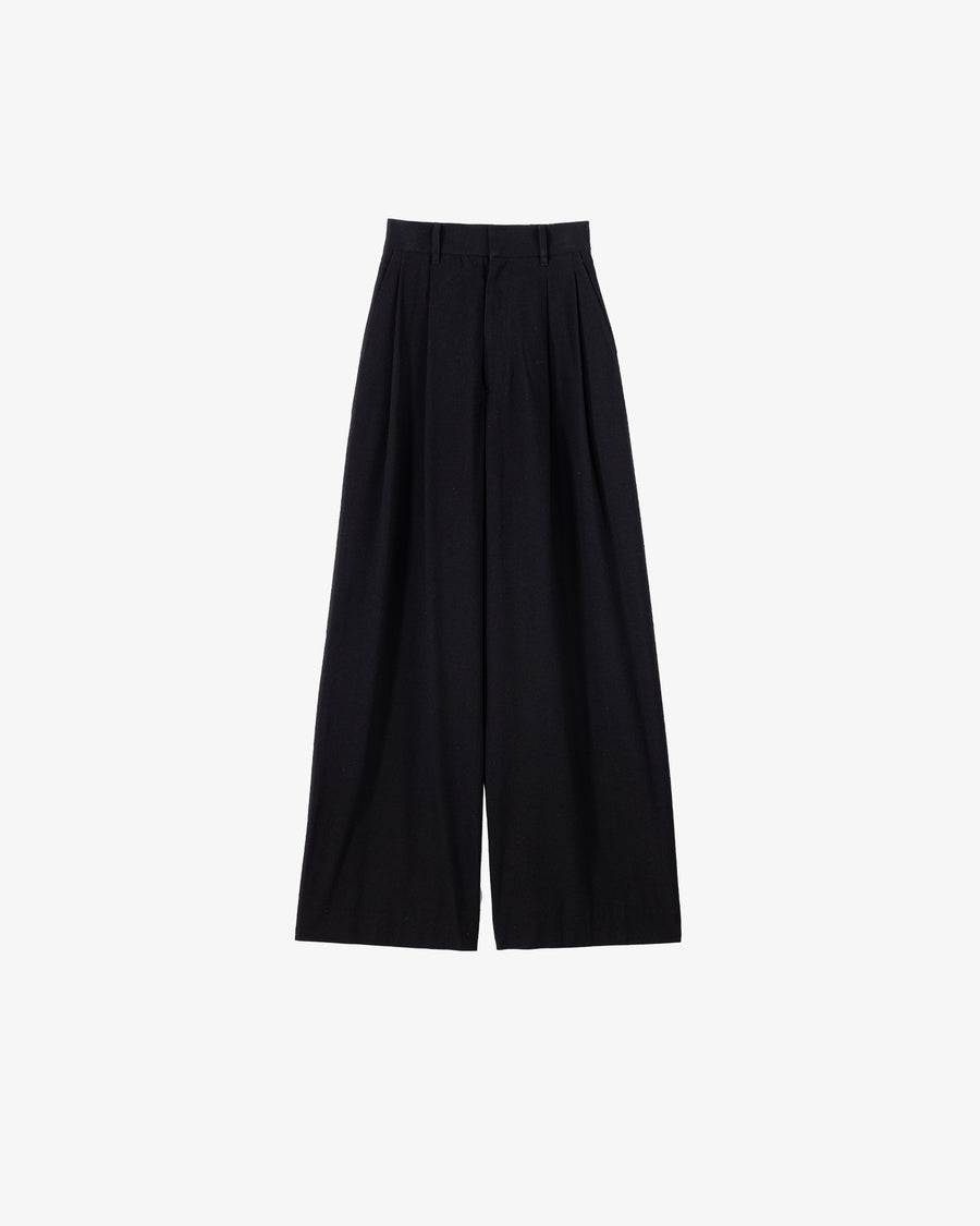 Silk Noil Viscose Two Tuck Wide Pants