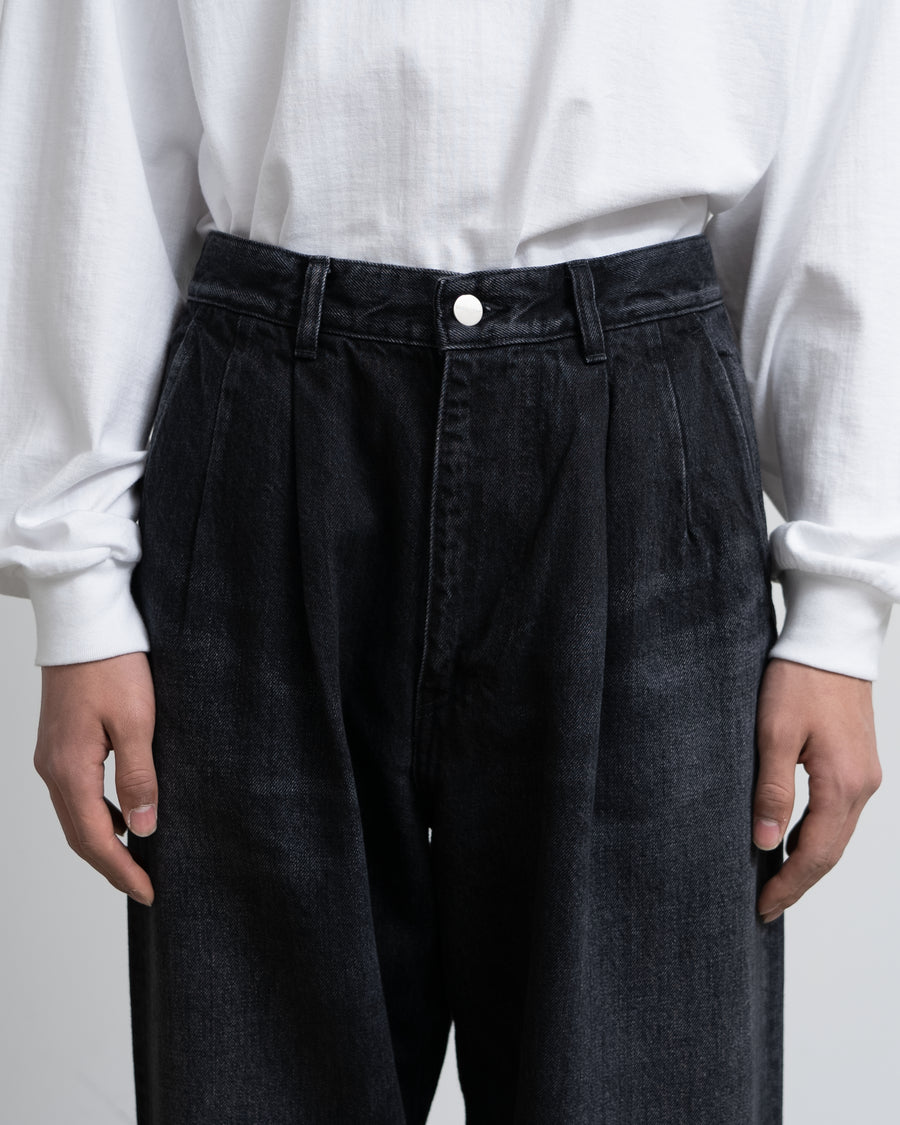 Selvage Denim Two Tuck Tapered Pants -DARK FADE-