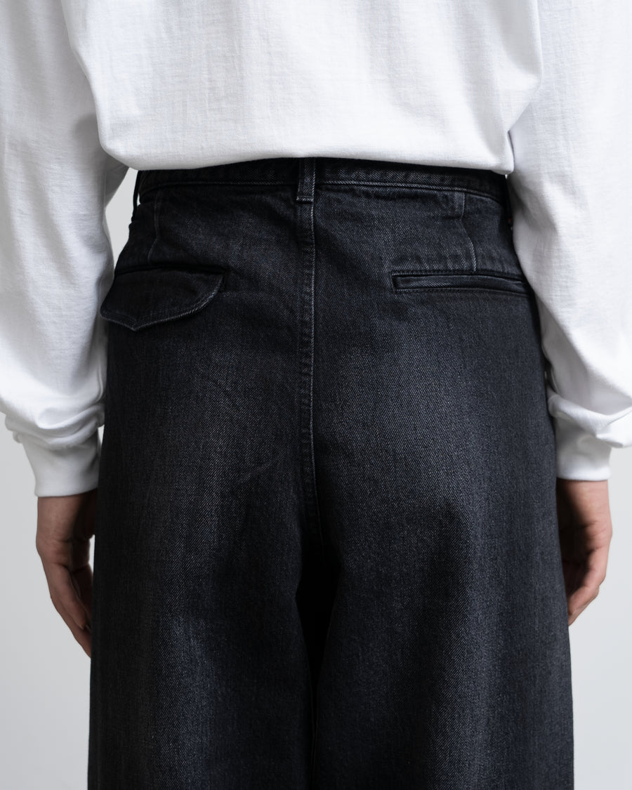 Selvage Denim Two Tuck Tapered Pants -DARK FADE-