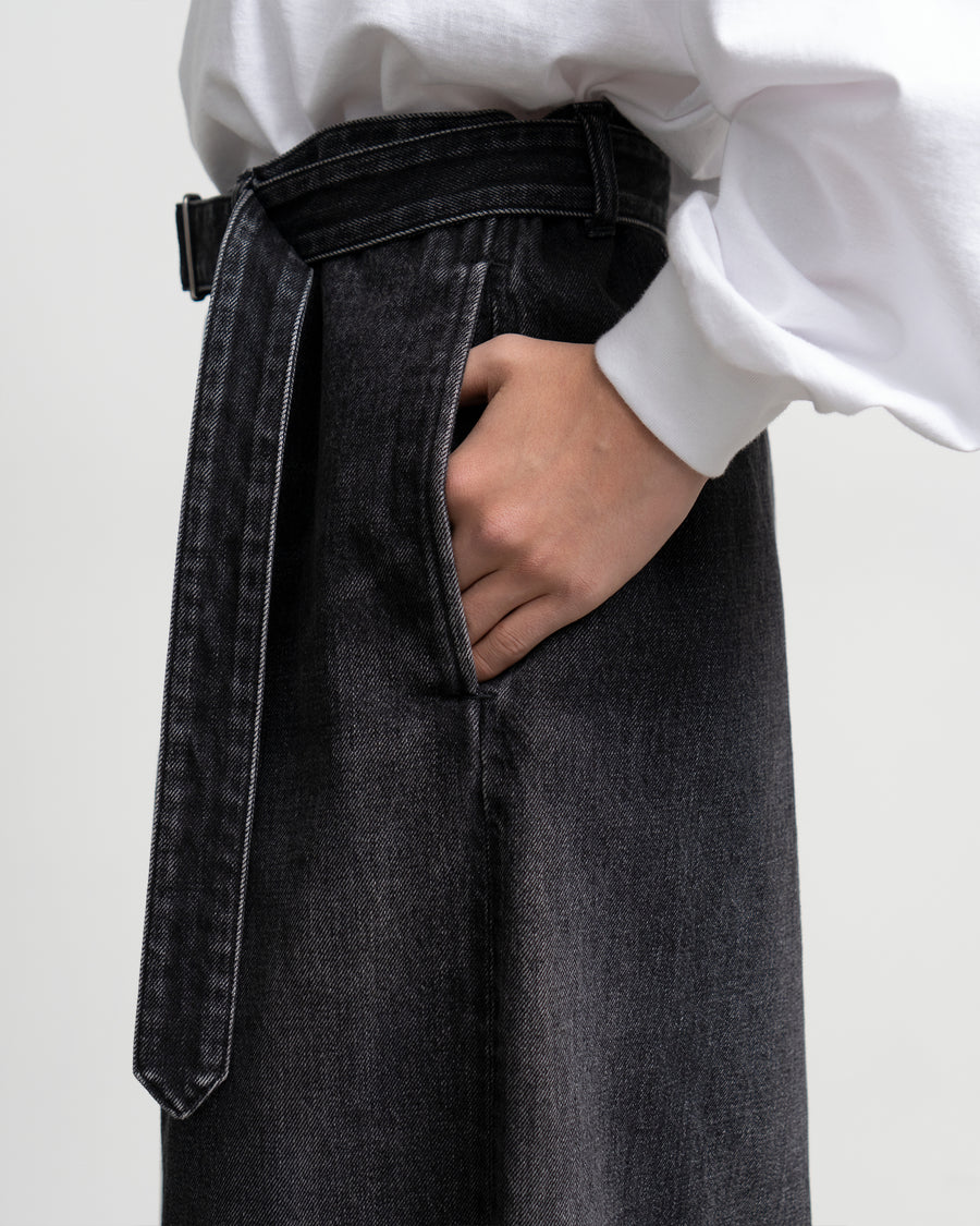 Selvage Denim Belted Pants -DARK FADE-