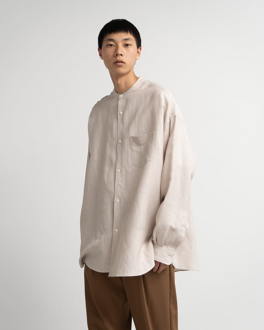 Linen Cupro L/S Oversized Band Collar Shirt