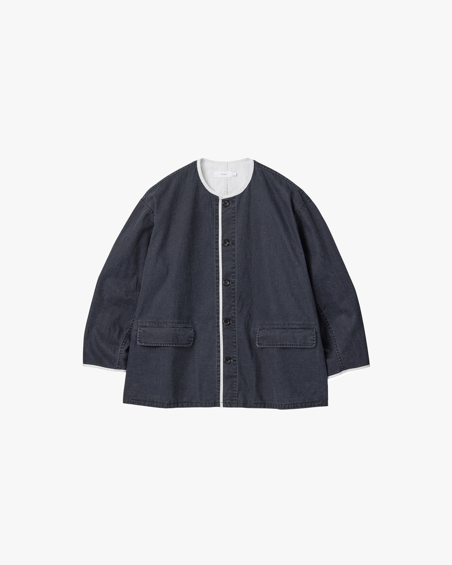 SUMI Coated Denim Collarless Jacket